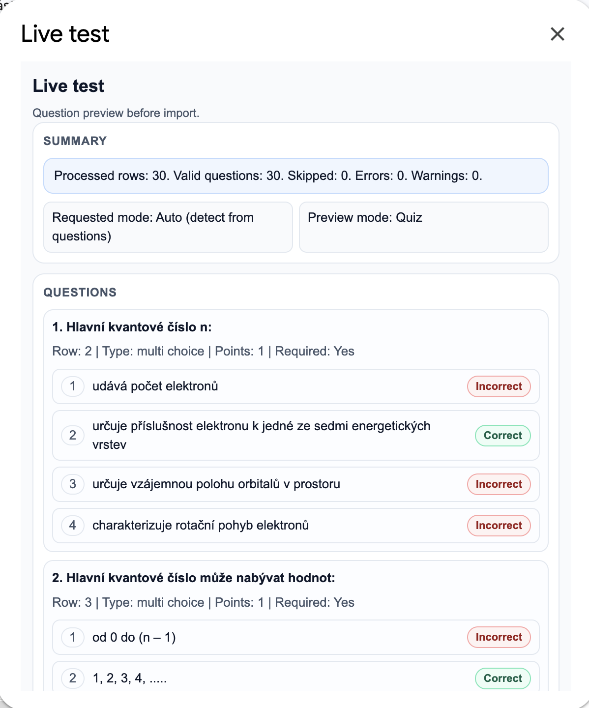 Tab2Quiz live test screenshot